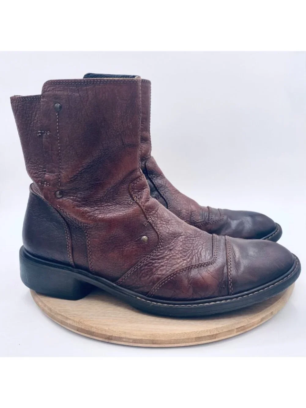 Aldo Shoes Mens 11 44 Brown Leather Cap Toe Ankle Boots Zip Hipster